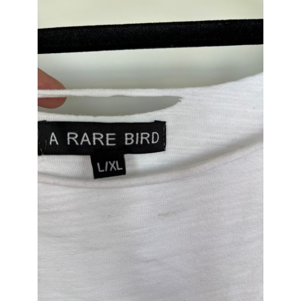 A Rare Bird White Distressed T-Shirt L/XL Cotton Slub Pocket Tee Oversized Edge - Picture 2 of 9